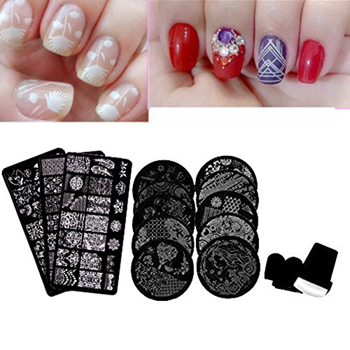 Biutee 15Pcs Nail plate set 13 pcs Nail Plates + 2 Stamper Scraper Sets Nail Art Stamping Plates Nail Stamp Plate Nail Art Tools