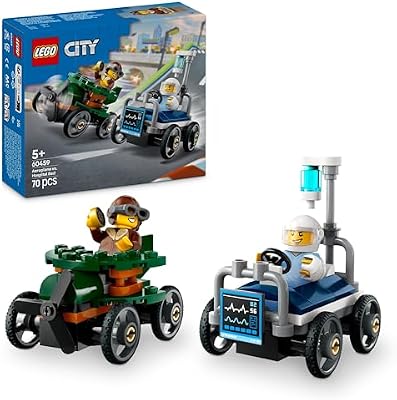 LEGO City Race Car Pack: Avião vs. Cama de hospital de brinquedo, carros de corrida loucos com 2 minifiguras de motorista e paciente, presente para meninos e meninas de 5 anos e mais velhos 60459
