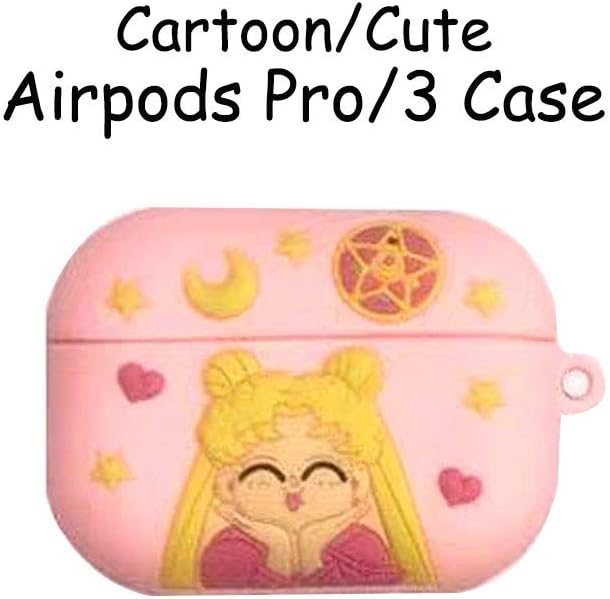 Airpods Pro Silicone Case, Azlanlan (Sailor Moon) 3D Cute Cartoon Luxury Funny Fun Cool Kawaii Fashion Case,Silicone Airpod Pro Character Skin Keychain,for Girls Boys Teens Kids Airpods Pro-(J10)
