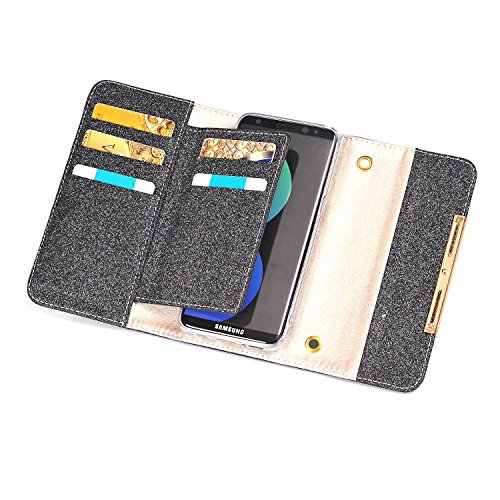 Samsung Galaxy S9 Plus Case with Strap,Stylish Cute Women/Girls Wallet Case with Shoulder Strap, YiMiky PU Leather Flip HandBag Card Holder Protective Case for Samsung Galaxy S9 Plus-Black