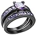 Women 2 PCS Purple Amethyst Cubic Zirconia CZ Black Gold Plated Vintage Ring Engagement Wedding Band Set