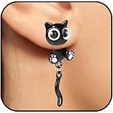 Black Cat Earrings for Women Halloween Cute Cat Stud Earrings Funny 3D Animal Front Back Earrings Halloween Jewelry for Animal Lovers