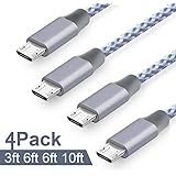 ONSON Micro USB Cable,4Pack 3FT/6FT/6FT/10FT Long Premium Nylon Braided Android Charger USB to Micro USB Charging Cable Samsung Charger Cord for Samsung Galaxy S7 Edge/S7/S6/S4/S3,Note 5/4/3 - Gray
