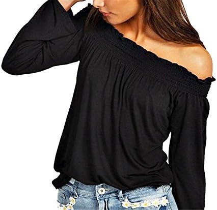 WANabcMAN Graceful Women's Off Shoulder Sexy Vogue Loose Pullover Top Blouse BlackChina XL/US L