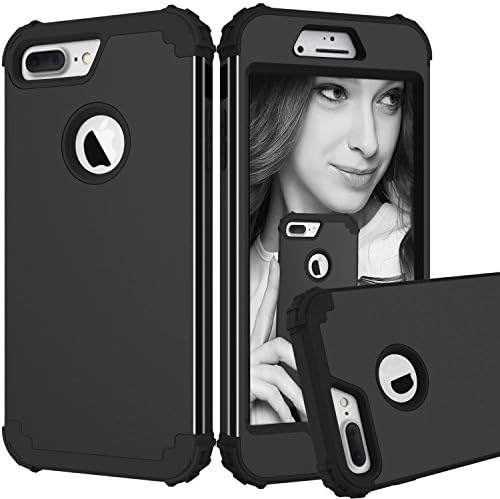 iPhone 7 Plus Case, WALAGO Three Layer Hybrid Heavy Duty Shockproof Full-Body Sturdy Armor High Impact Resistant Protective Cover - Black