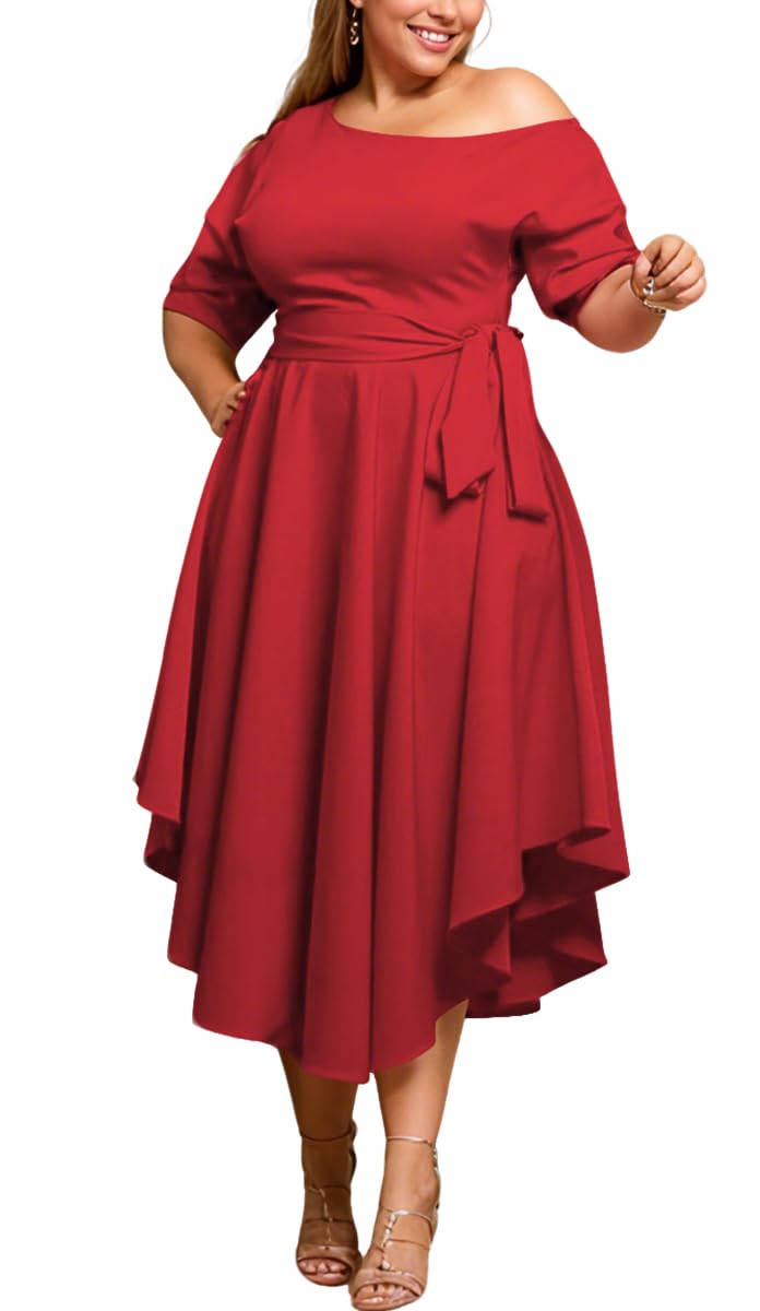Photo 1 of WUSENST Women's Plus Size Irregularly A-line Flowy Dress Wedding Guest Semi Formal Short Sleeves Long Cocktail Dresses Red - XL
!! see clerk notes!!
