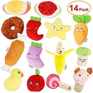 Legend Sandy14 Pack Dog Squeaky Toys Cute Stuffed Plush Fruits Snacks and Vegetables Dog Toys for Puppy Small Dogs