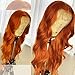 EVLYNN Hair Lace Front Wigs red brown Synthetic orange Loose Wave Wigs Heavy Density Glueless Long Lace Wigs for Women Synthetic Wig (24 Inch Orange Red brown Wavy Lace Front Wig)
