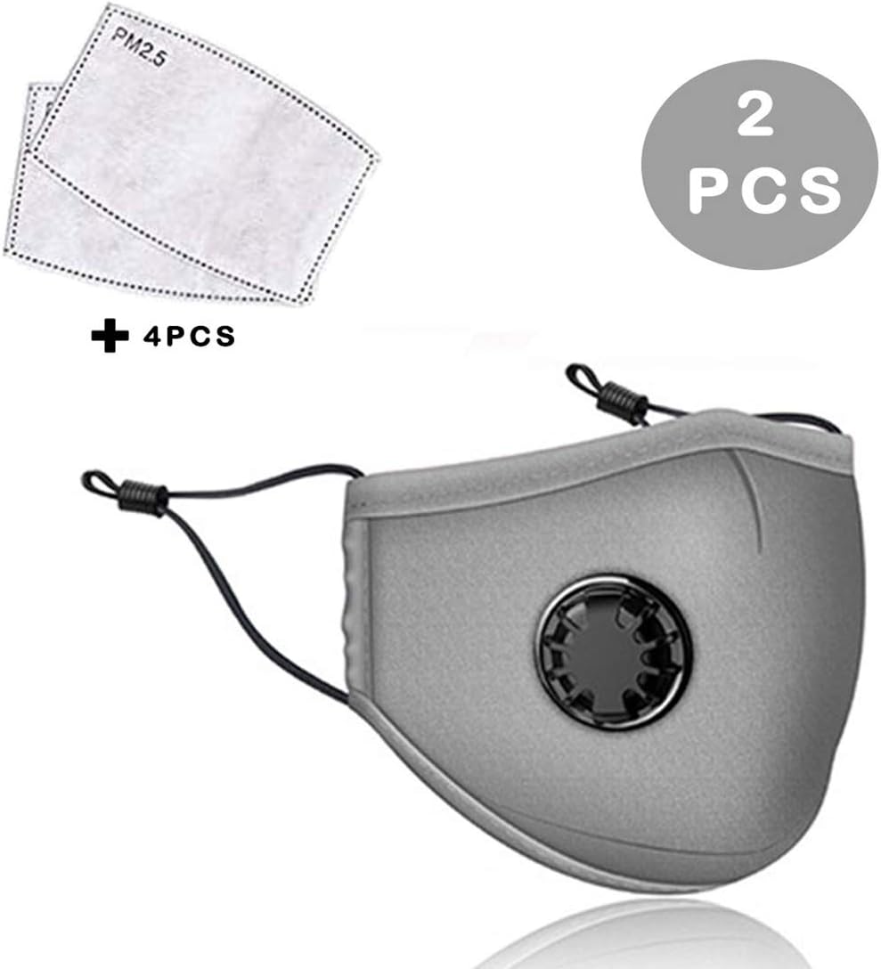2PC + 4Filter Polyester and Cotton Windproof Foggy Haze Reusable Dustproof, Washable, Reusable Gray