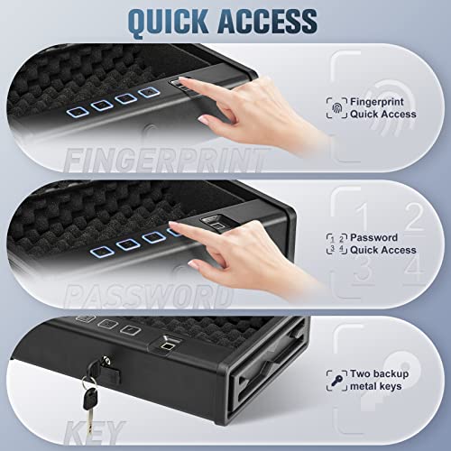 HARDROCK Biometric Gun Safe for Quick-Access Pistols Safe,Firearm Safety Device with Fingerprint Lock or Digital Key Pad for 2 Guns and More,Smart Handgun Safe Gun Lock Box for Home Bedside Car
