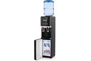 COSVALVE Water Cooler Dispenser, 5 Gallon Top Loading Hot/Cold Water Cooler, Compression Refrigeration w/Freezer Cabinet, Child Safety Lock for Home Office, Apartment, Dorm