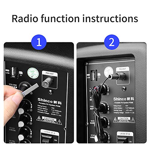 Shinco Portable PA Speaker System with wireless microphone, Bluetooth, AUX, USB/TF, FM Radio, Remote Control