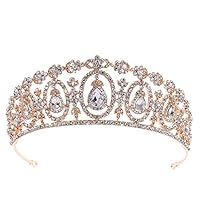 MoGist Bridal Crown Headband Wedding Hair Accessories Bride Crowns Crystal Rhinestone with Gems Queen Tiaras Headpiece for Women Girls (Golden)