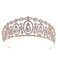 MoGist Bridal Crown Headband Wedding Hair Accessories Bride Crowns Crystal Rhinestone with Gems Queen Tiaras Headpiece for Women Girls (Golden)