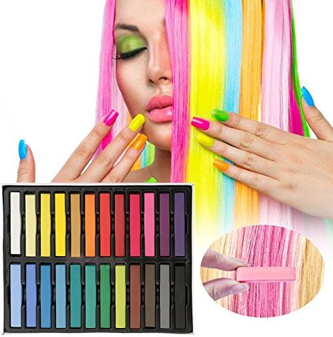 Hair Chalk Set 24 Color Temporary Hair Pastels Rainbow Colored Non-Toxic For Kids Hair Dyeing Party and Cosplay DIY Gifts Present for 4 5 6 7 8 9 10 Years Old
