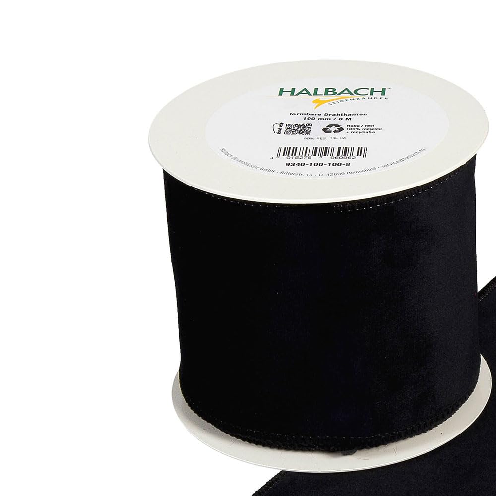 FloristryWarehouse Black Christmas Velvet Fabric Ribbon 100mm (4") Wide on 8m roll Wired Edge