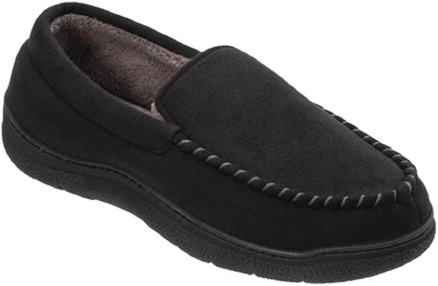 Dearfoams Mens Moccasin Slippers in Black Winter Warm Xmas Present EUR