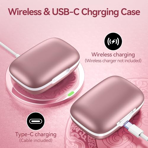 Active Noise Cancelling Ear Buds Wireless Earbuds 80H Playtime Bluetooth Headphones Over Ear Hooks Earphones with Power Display Case Hi-Res Stereo & Clear Calls for Sports Running Gym Workout Rouge