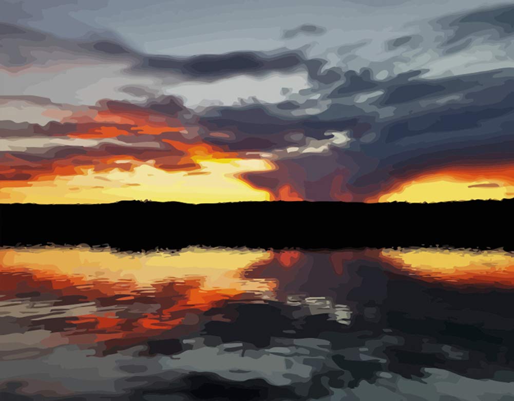 ABEUTY DIY Fabric Decorating Kits, Paint by Numbers Sunset Landscape Landscape 16x20 inches Number Painting Wall Art (Sunset, No Frame)