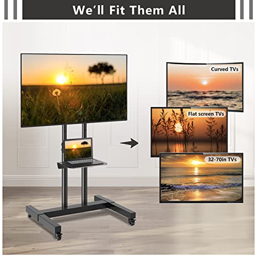 Mobile TV Stand on Wheels for 3270, 75 inch Flat Screen/Curved TVs
