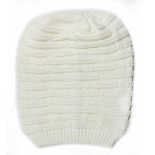 AN - Unisex Fall Winter Double Lines Knit Slouchy Beanie Single Layer Solid Color (White(523))
