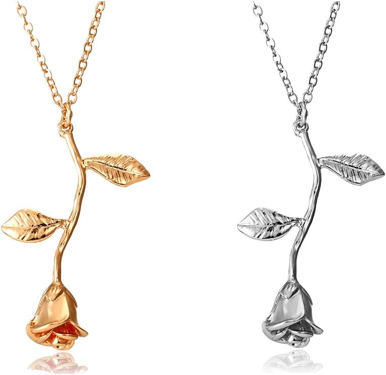 18K Gold Plated 3D Rose Pendant Necklace Vintage Flower Charm Jewelry Gift for Women Girls