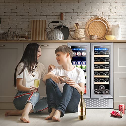 VINERIE Smart 24 Inch Beverage and Wine Cooler, Holds 53 Cans and 20