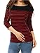 Allegra K Women's Slim Fit Long Sleeve Striped T-Shirt Round Neck Tops X-Large Red