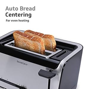 BMS Lifestyle Arebos Stainless Steel 4-Slice Extra Wide Slot Pop-up Toaster, Silver