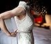 Braid Crystal Beaded Wedding Dress Sash Bridal Belt with Satin Ribbon, Off-White