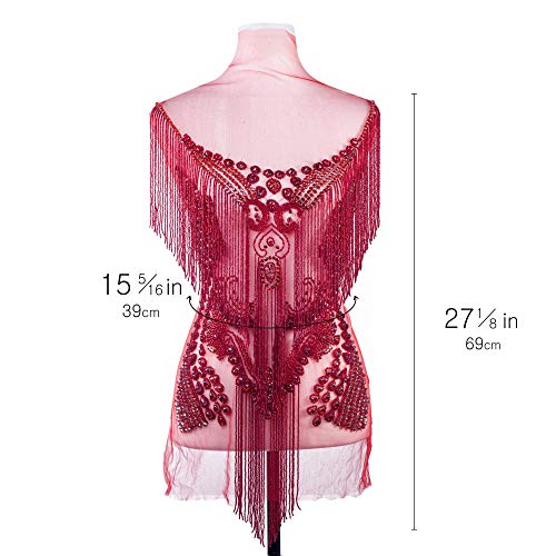 Waterfall Dangling Bodice Applique, FAGNZHIDI Red Handmade Large Bridal Rhinestone Patch for Sewing on Wedding Dress, Evening Prom, Gouture Gown. Best for Photograph Shot, Performance, Designer