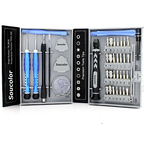 Soucolor 40-piece Precision Screwdriver Set, Opening Pry Tool Repair Kit for Android, iPhone, iPad, Tablet, Apple MacBook Pro, Desktop, Laptop, Notebook, Electronics Universal Disassembly