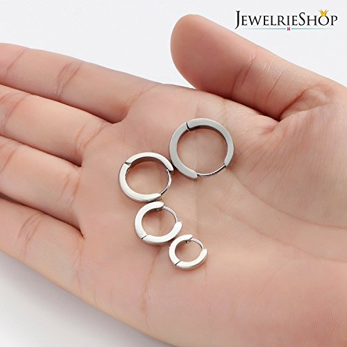 JewelrieShop Men Jewelry Set Huggie Hinged Hoop Dangle Earrings, Stainless Steel, Hypoallergenic, Urban Hoop Earrings - Thumbnail 4
