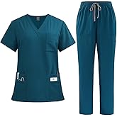 UNIQOCK Women's Scrub Sets,Anti-Wrinkle Womens Scrub Sets,V-Neck Top & Straight Leg Pants with 8 Pockets for Doctors,Nurses