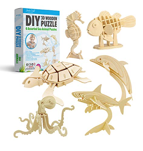 Hands Craft DIY 3D Wooden Puzzle Bundle Set, Pack of 6 Sea Animals