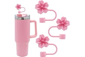 Meitesti 3pcs Cherry Blossom Silicone Straw Cover Cap for Stanley Cup,Straw Topper 10mm 0.4in Dust-Proof Reusable Straw Tips Lids,Flower Straw Tip Covers Gift for Party Decor