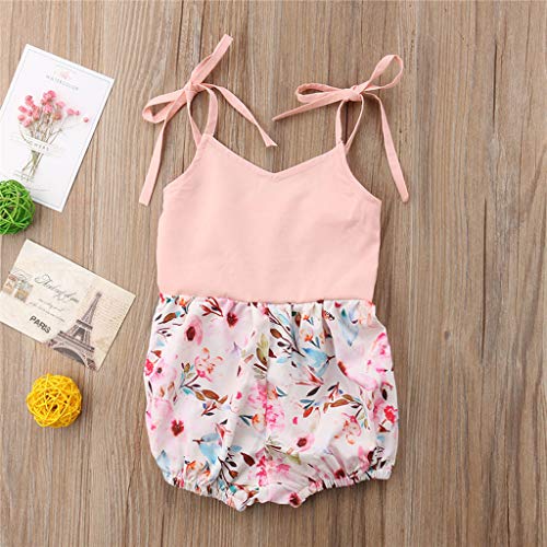 NUWFOR Toddlers Infant Baby Kids Sleeveless Straps Floral Romper Bodysuit Outfits(Pink,0-6 Months)