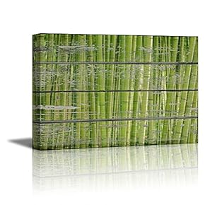 Canvas Prints Wall Art - Green Bamboo Forest on Vintage Wood Background - 12" x 18"