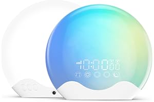 RICIAL Light Therapy Lamp, Sunlight Alarm Clock with 10,000 Lux Therapy Light, Wake Up Light with 20 Brightness & 4 Color Temperature, Dual Alarms & Snooze,11 Atmosphere Lighs and Sleep Aid