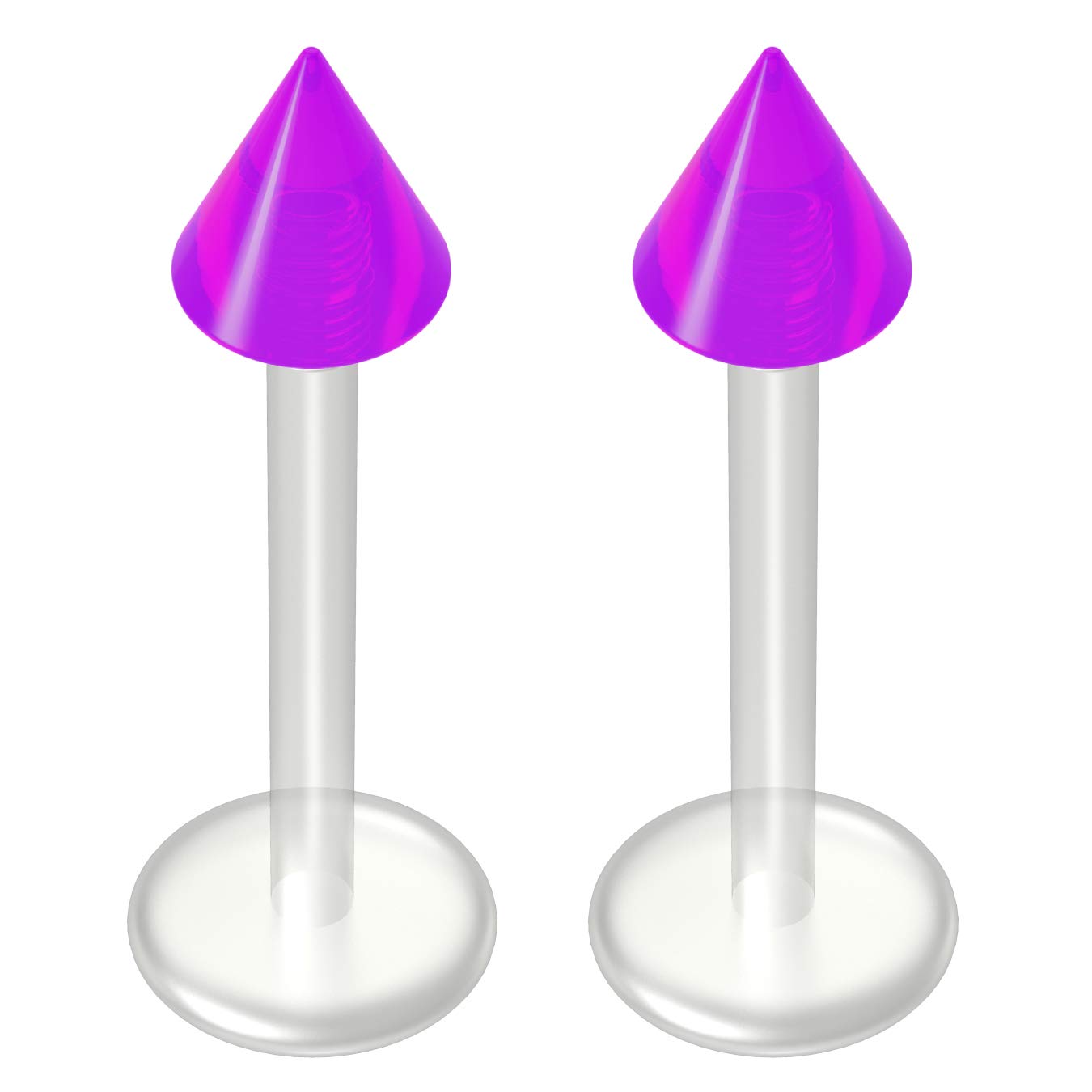 2pc Purple Labret Bar 16g 1.2mm Studs Flexible Bioplast Plastic Bioflex Monroe Spike Piercing Jewellery 10mm