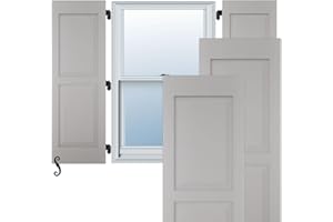 EKENA MILLWORK 18"W x 59"H Americraft Two Equal Raised Panel Exterior Real Wood Shutters (Per Pair), Primed