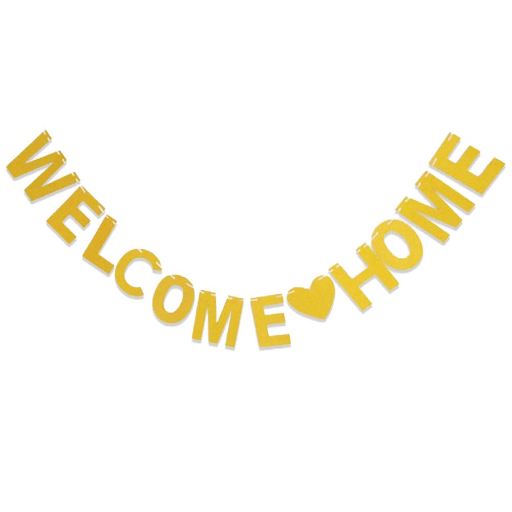 3 Meters Welcome Home Pull Flag Banner,Gold Glitter Paper Banner Bunting,Pull Flag Hanging String Decorations,Wedding,Christmas, Birthday Family Party Banner