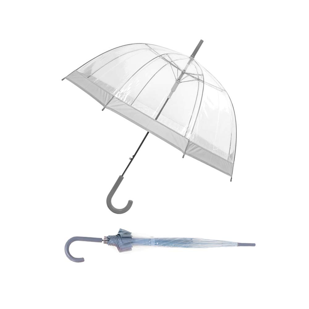 Susino Parapluie Droit ouverture automatique - Transparent avec Bordure Argent Folding Umbrella, 90 cm, Silver (Argenté)
