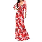 YJWAN Ladies Sexy 3/4 Sleeve Deep V Neck High Waist Floor Length Evening Dress