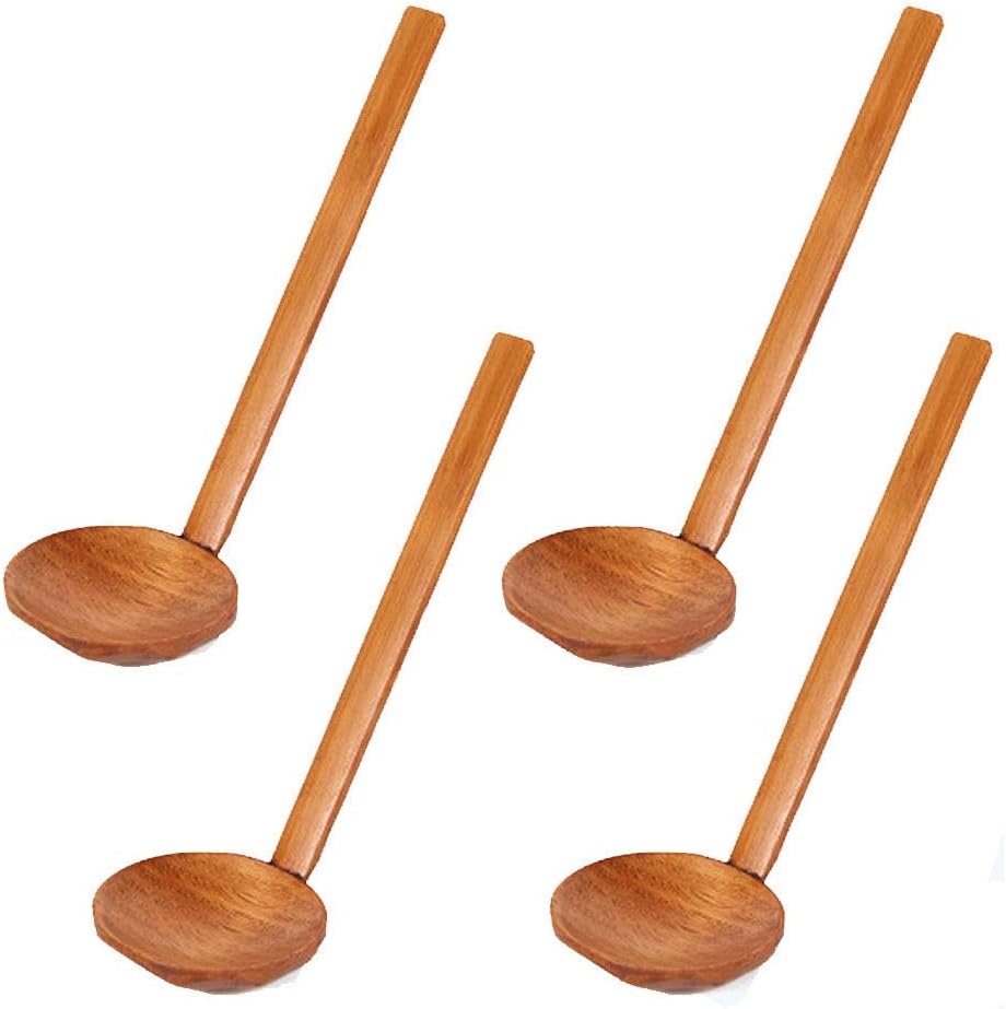 EOPER 4 Pack Handcrafted 8.5 in Long Handle Wooden Ramen Soup Spoon Kitchen Utensils