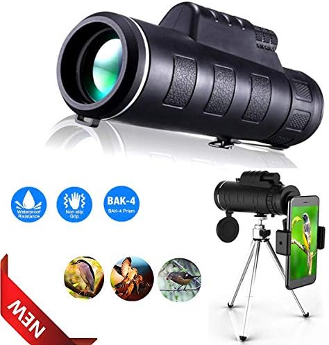 Monocular Telescope 40X60 high Powered,with Phone Smart Stand and Telescopic Tripod,Sports Waterproof HD Bird Watching Monocular,FMC BAK4 Prism and Environmentally Friendly Rubber Material