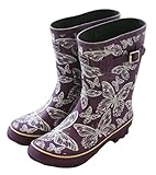 Jileon Half Height Purple with Butterflies Rain Boots for Women-Widest Fit Boots in the US-Wide in the Foot and Ankle-Durable Boots for All Weathers
