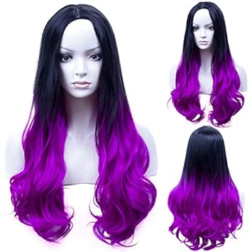 Amazon Com 26 Inch Ombre Purple Wig Body Wave Wig Dark Purple