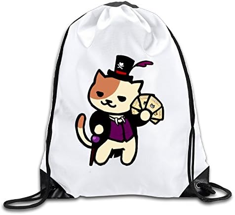 Anime Neko Atsume Cat Playing Card Drawstring Backpack Drawstring Gym Bag
