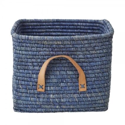 Rice Korb Bast Mit Ledergriffen Blau Amazon De Kuche Haushalt
